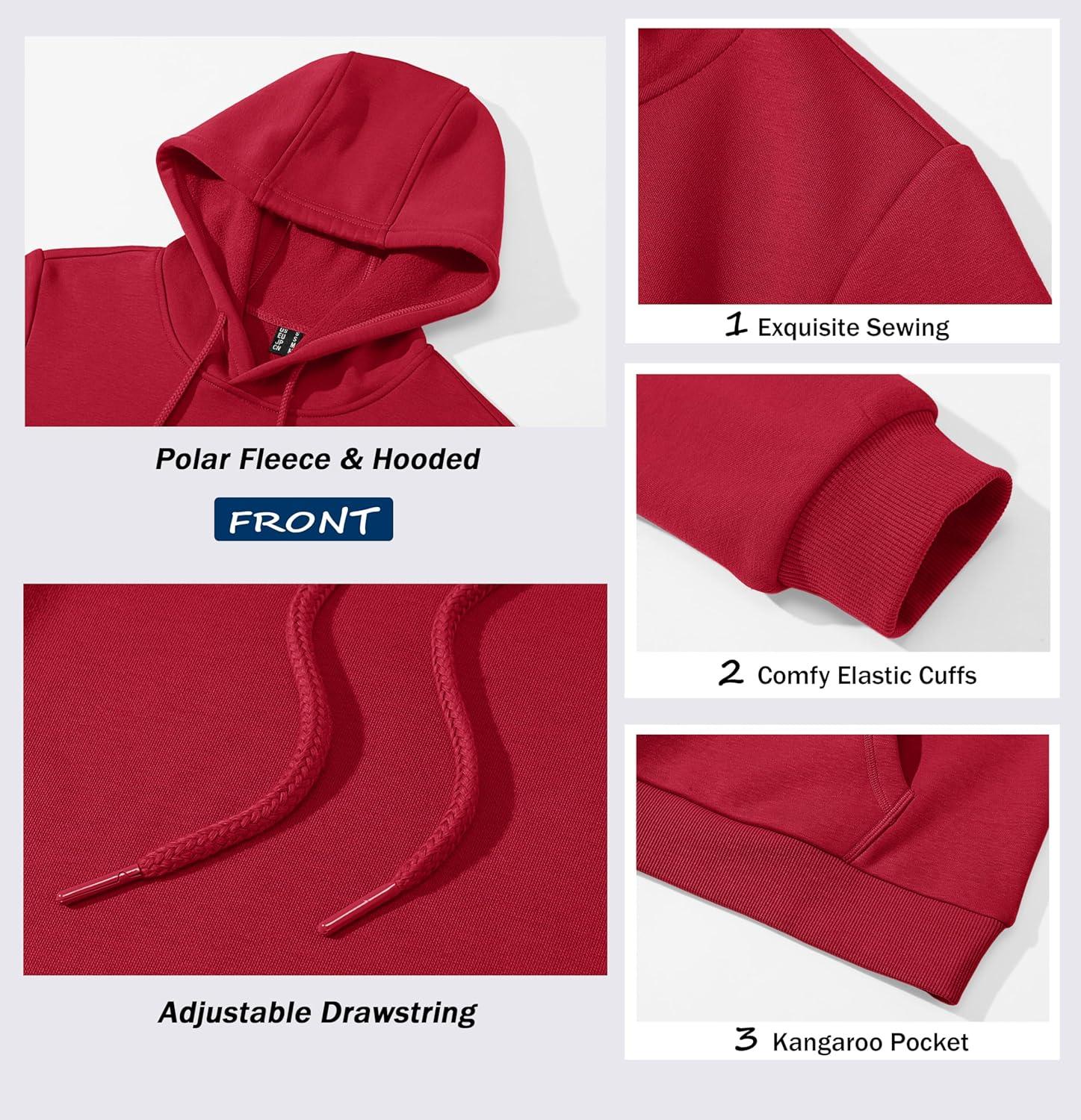 imageMAGCOMSEN Womens Sweatshirt Hoodie Fleece Lined Warm Casual Pullover Cangroo Pocket Drawstring Basic TopsTomato Red