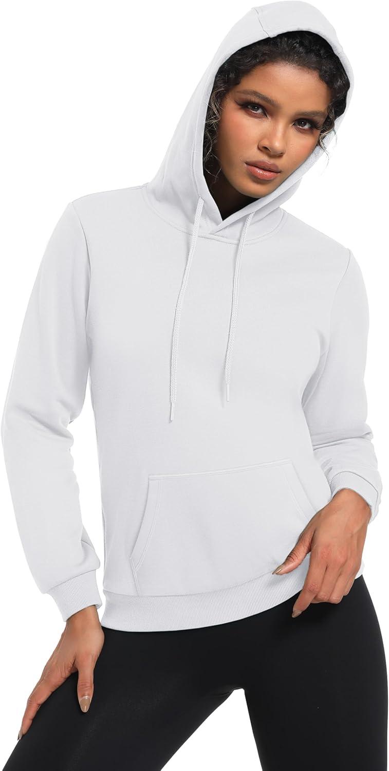 imageMAGCOMSEN Womens Sweatshirt Hoodie Fleece Lined Warm Casual Pullover Cangroo Pocket Drawstring Basic TopsWhite