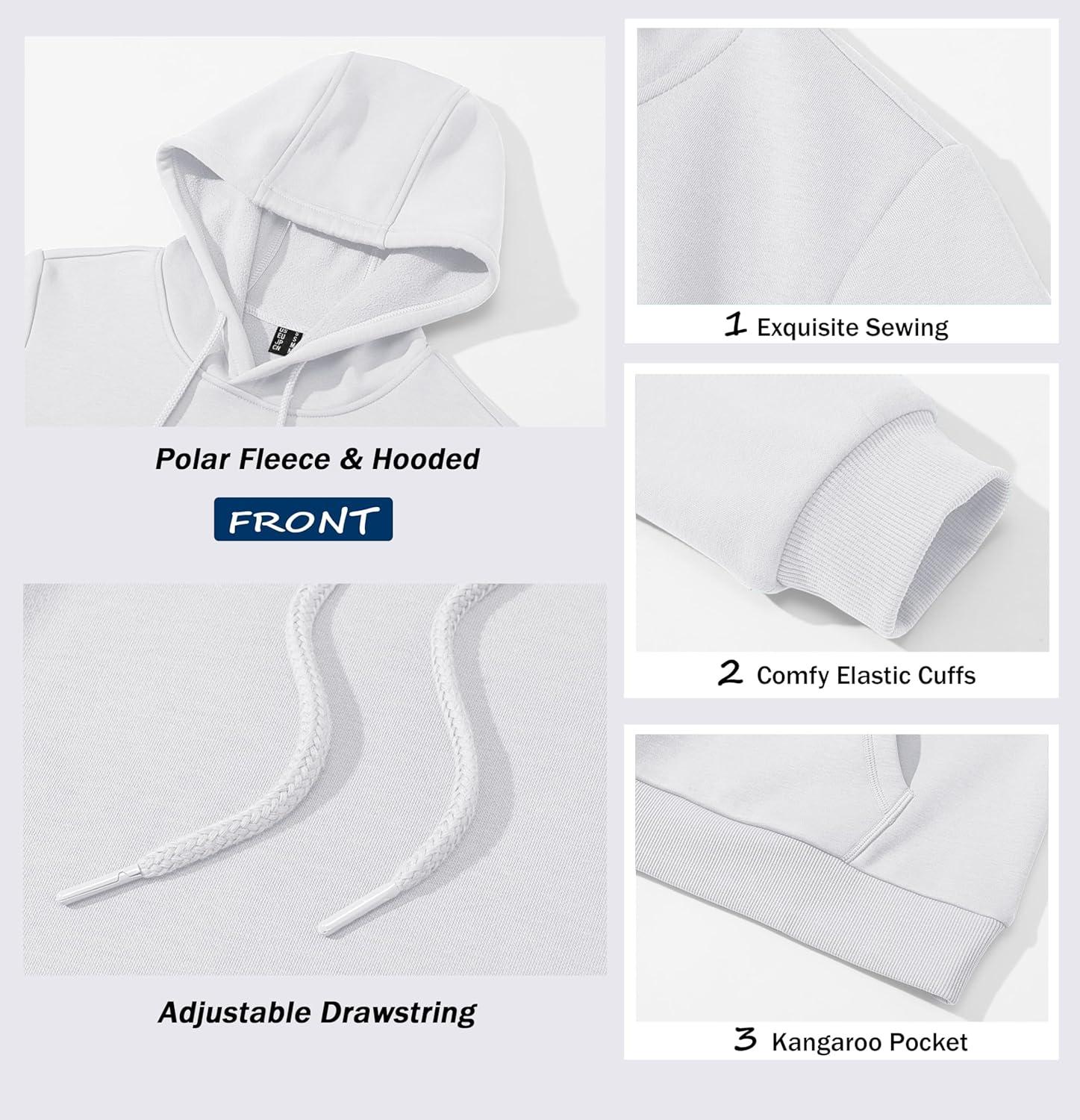 imageMAGCOMSEN Womens Sweatshirt Hoodie Fleece Lined Warm Casual Pullover Cangroo Pocket Drawstring Basic TopsWhite