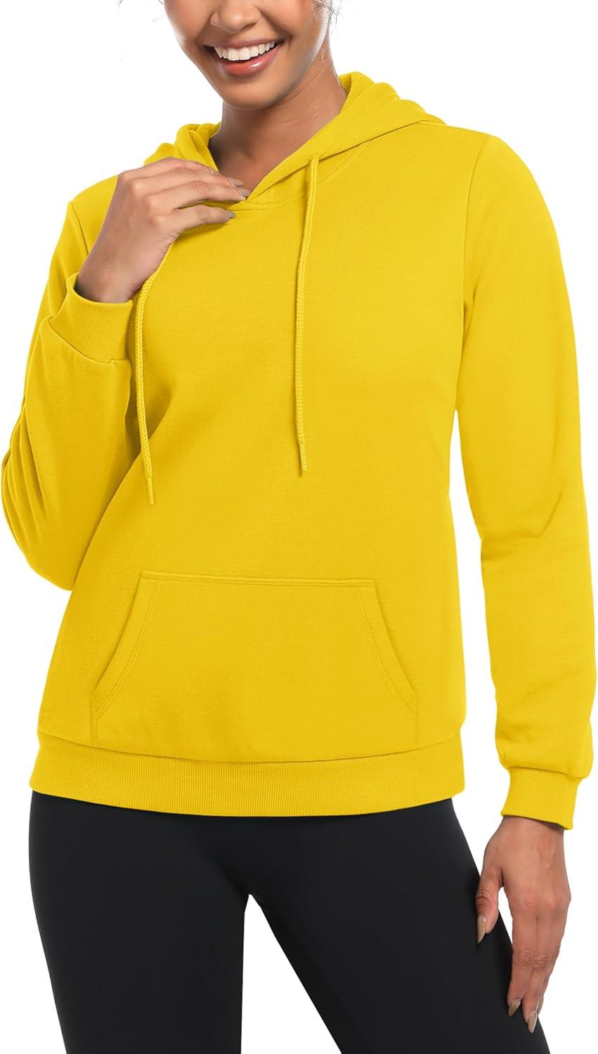 imageMAGCOMSEN Womens Sweatshirt Hoodie Fleece Lined Warm Casual Pullover Cangroo Pocket Drawstring Basic TopsYellow