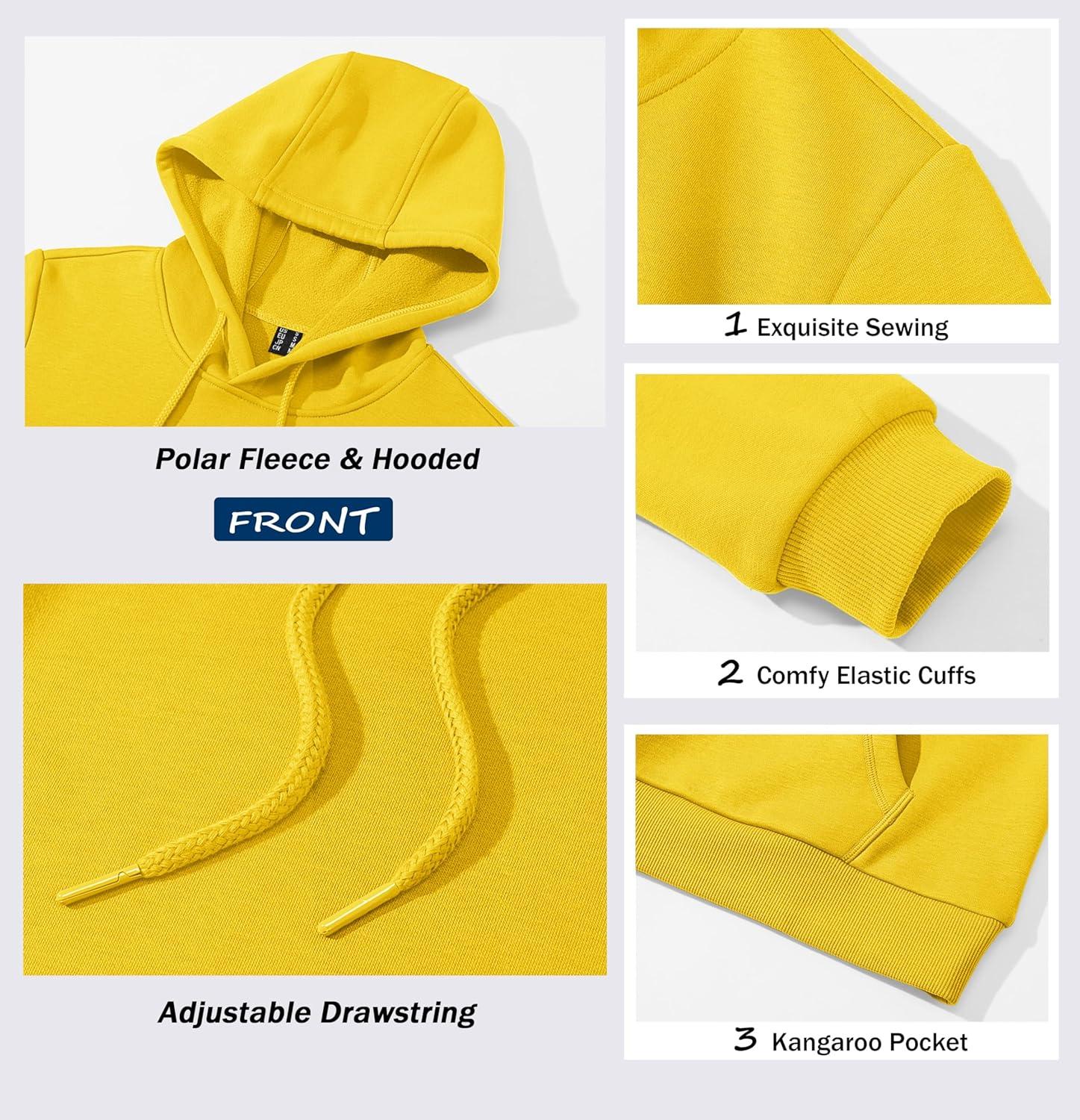 imageMAGCOMSEN Womens Sweatshirt Hoodie Fleece Lined Warm Casual Pullover Cangroo Pocket Drawstring Basic TopsYellow