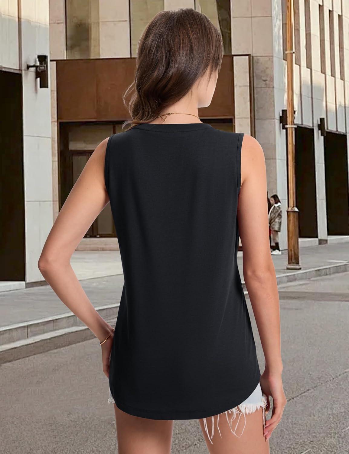 imageMAGCOMSEN Womens Tank Tops Loose Fit Sleeveless Top Casual Scoop Neck Tunic Shirts Summer UPF 50 Basic TshirtBlack