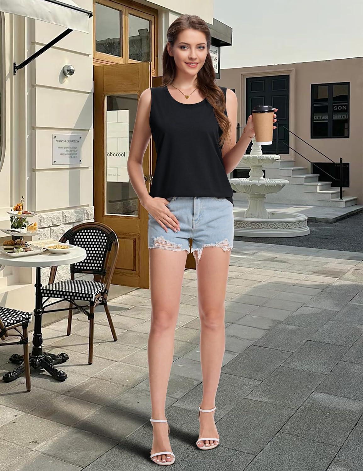 imageMAGCOMSEN Womens Tank Tops Loose Fit Sleeveless Top Casual Scoop Neck Tunic Shirts Summer UPF 50 Basic TshirtBlack