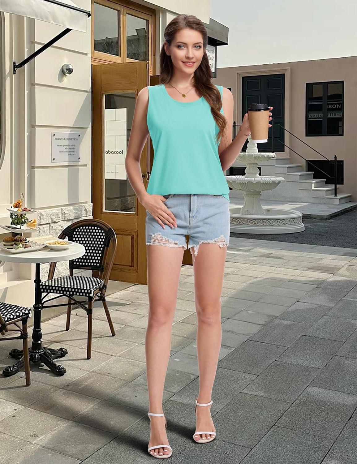 imageMAGCOMSEN Womens Tank Tops Loose Fit Sleeveless Top Casual Scoop Neck Tunic Shirts Summer UPF 50 Basic TshirtLight Blue