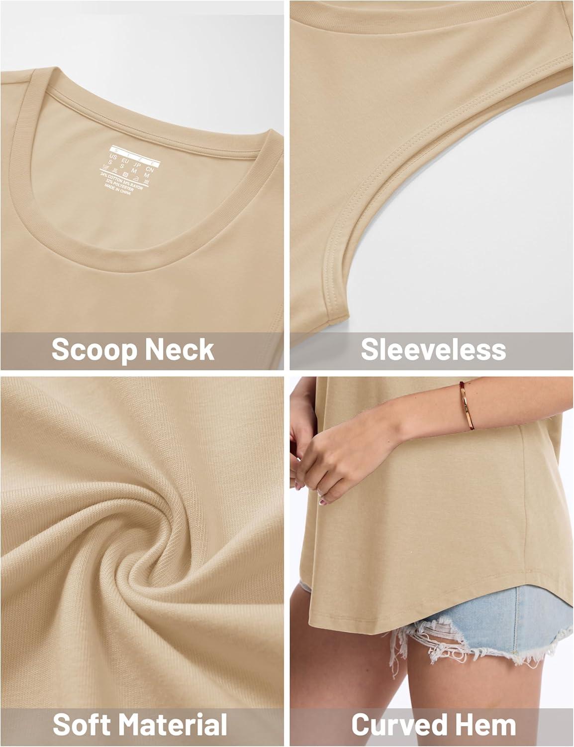 imageMAGCOMSEN Womens Tank Tops Loose Fit Sleeveless Top Casual Scoop Neck Tunic Shirts Summer UPF 50 Basic TshirtLight Khaki