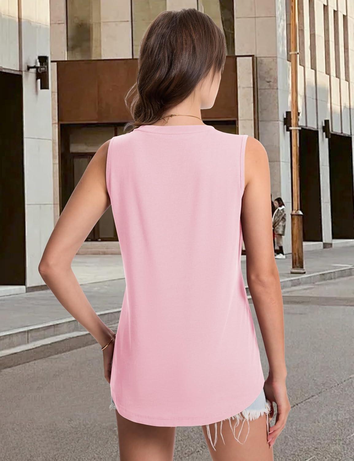 imageMAGCOMSEN Womens Tank Tops Loose Fit Sleeveless Top Casual Scoop Neck Tunic Shirts Summer UPF 50 Basic TshirtLight Pink