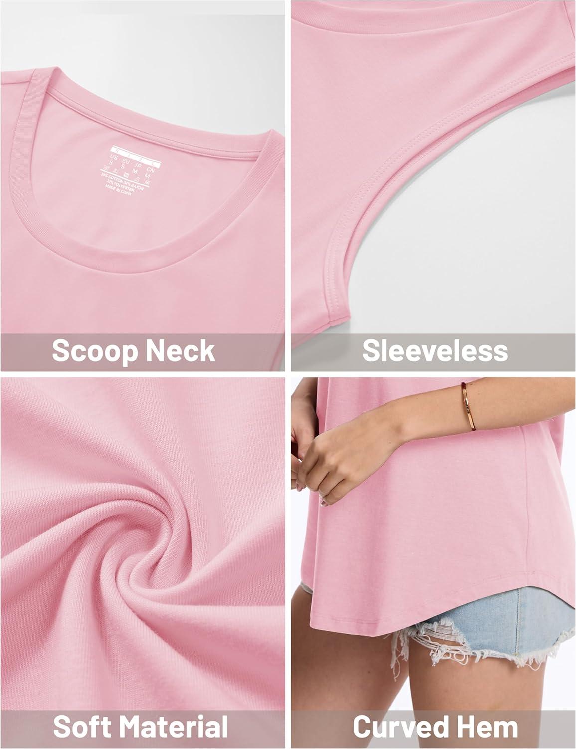 imageMAGCOMSEN Womens Tank Tops Loose Fit Sleeveless Top Casual Scoop Neck Tunic Shirts Summer UPF 50 Basic TshirtLight Pink