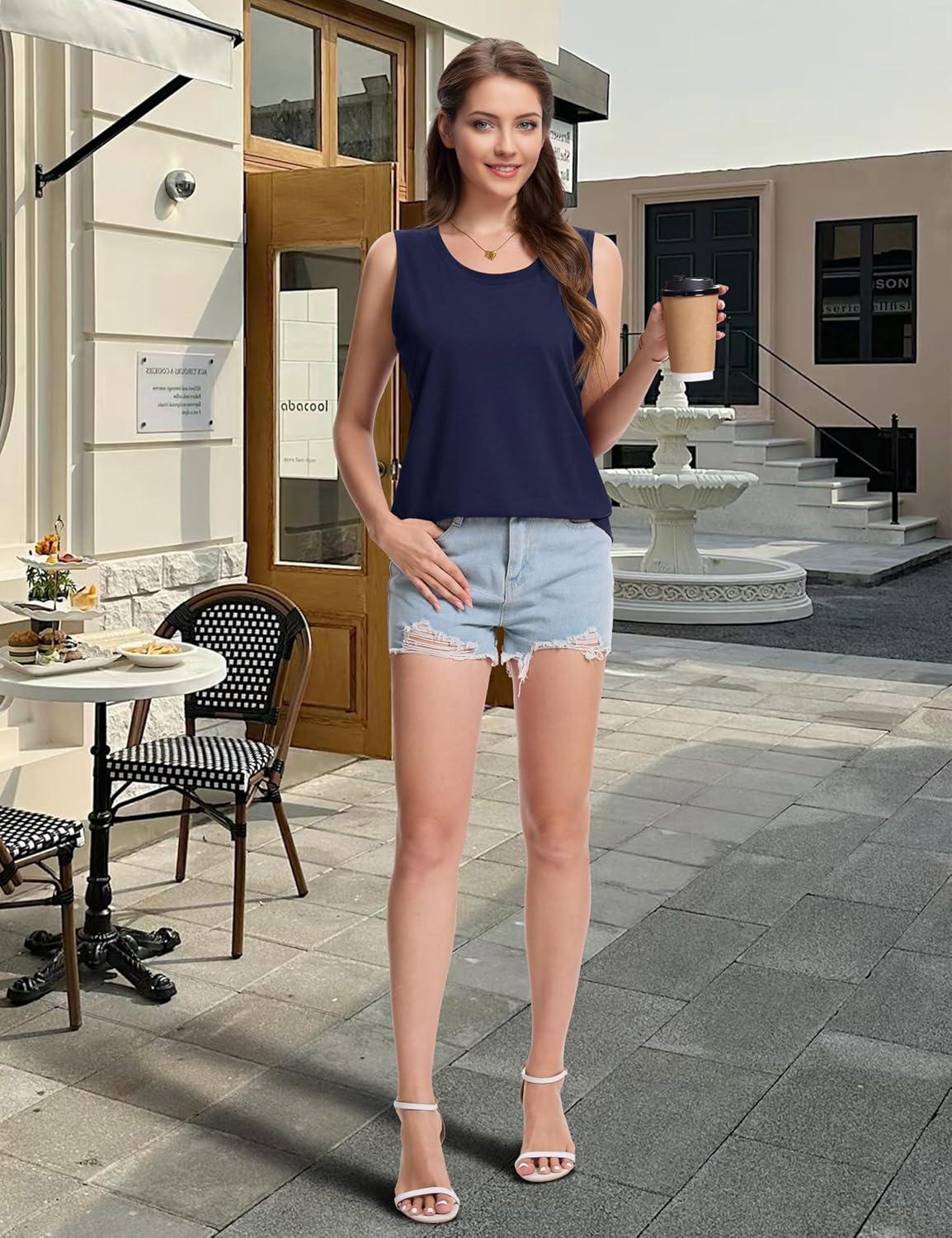 imageMAGCOMSEN Womens Tank Tops Loose Fit Sleeveless Top Casual Scoop Neck Tunic Shirts Summer UPF 50 Basic TshirtNavy Blue