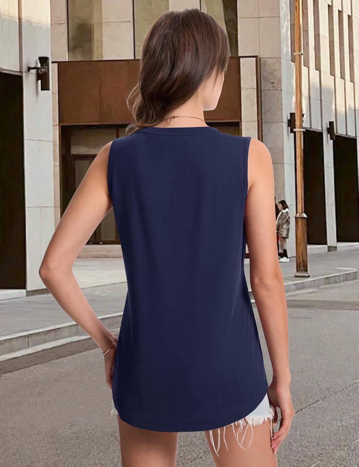 imageMAGCOMSEN Womens Tank Tops Loose Fit Sleeveless Top Casual Scoop Neck Tunic Shirts Summer UPF 50 Basic TshirtNavy Blue