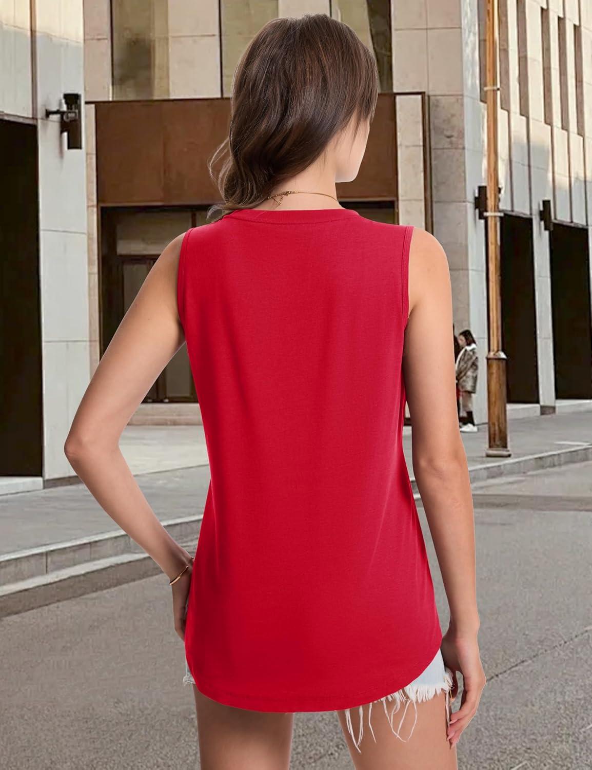 imageMAGCOMSEN Womens Tank Tops Loose Fit Sleeveless Top Casual Scoop Neck Tunic Shirts Summer UPF 50 Basic TshirtRed