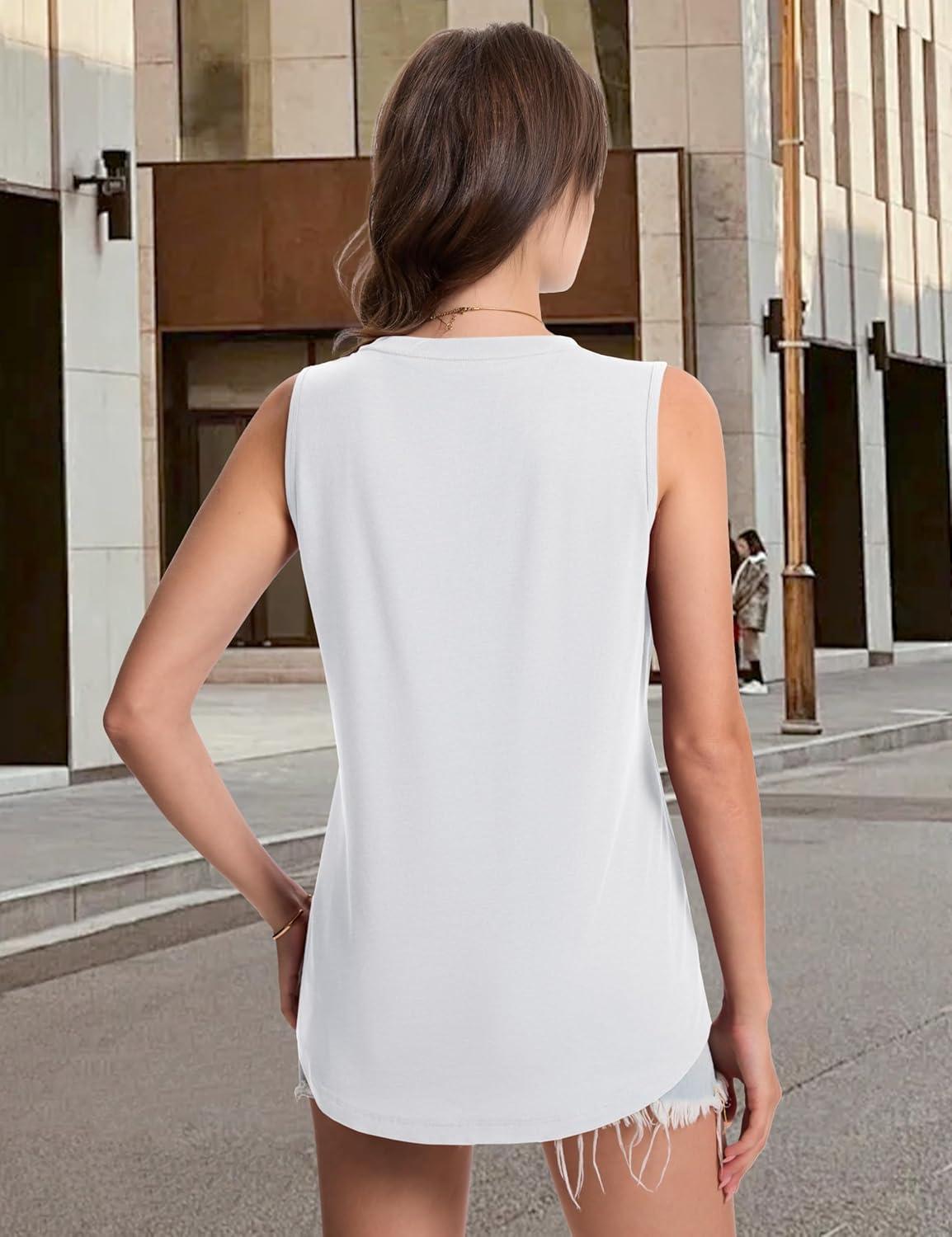 imageMAGCOMSEN Womens Tank Tops Loose Fit Sleeveless Top Casual Scoop Neck Tunic Shirts Summer UPF 50 Basic TshirtWhite