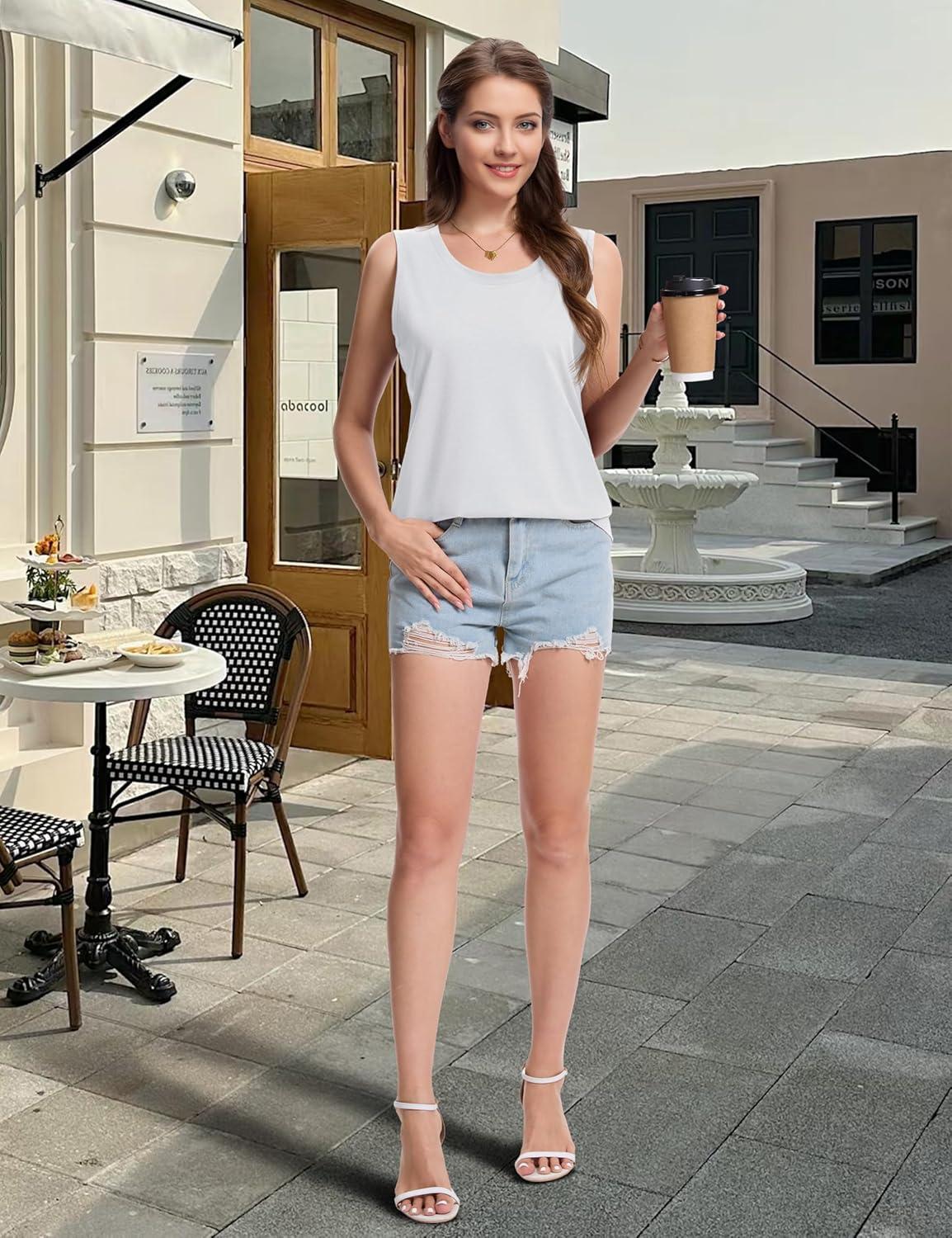 imageMAGCOMSEN Womens Tank Tops Loose Fit Sleeveless Top Casual Scoop Neck Tunic Shirts Summer UPF 50 Basic TshirtWhite