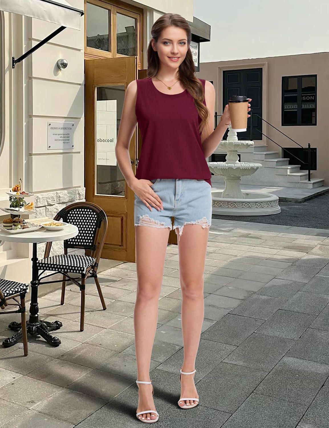 imageMAGCOMSEN Womens Tank Tops Loose Fit Sleeveless Top Casual Scoop Neck Tunic Shirts Summer UPF 50 Basic TshirtWine Red