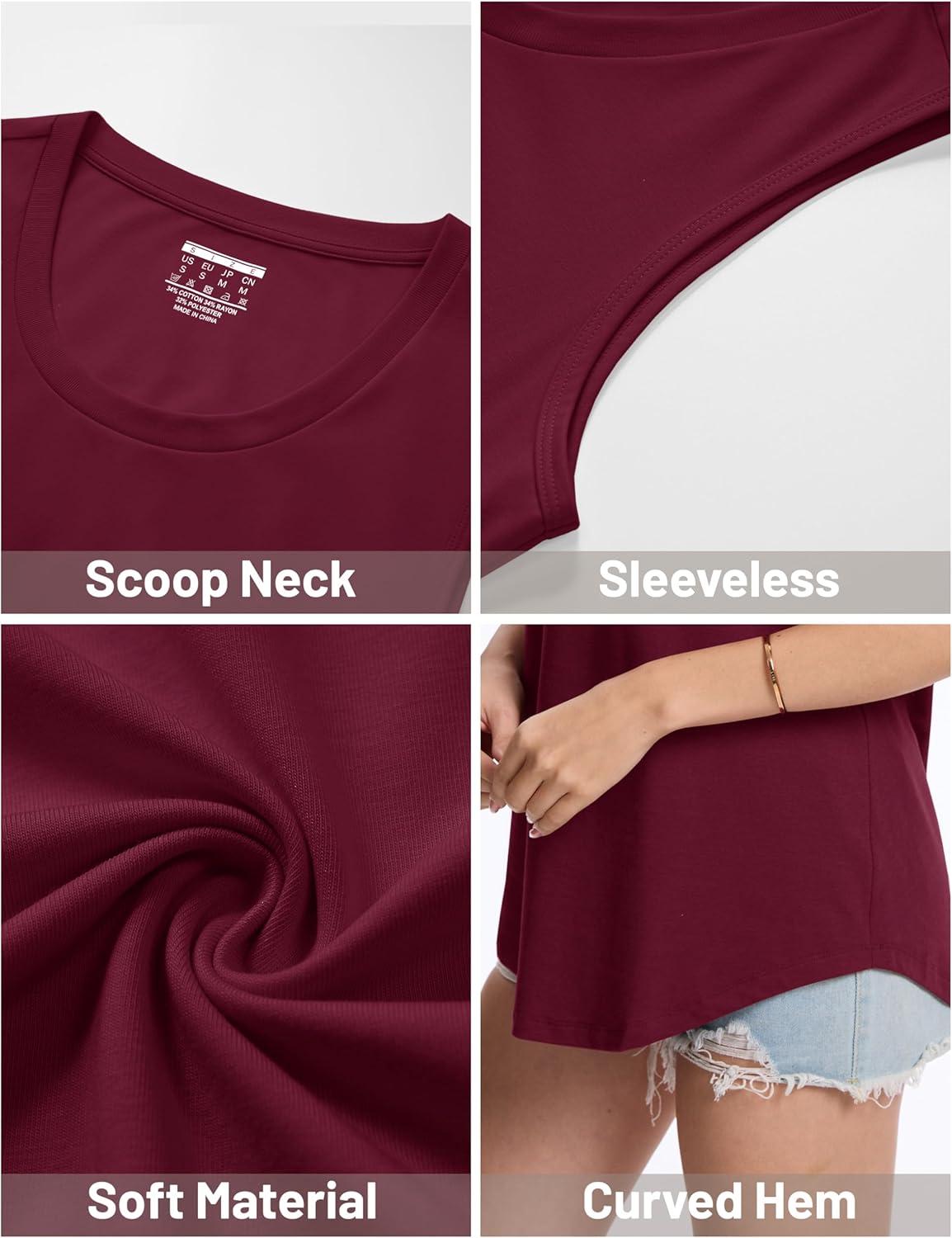 imageMAGCOMSEN Womens Tank Tops Loose Fit Sleeveless Top Casual Scoop Neck Tunic Shirts Summer UPF 50 Basic TshirtWine Red