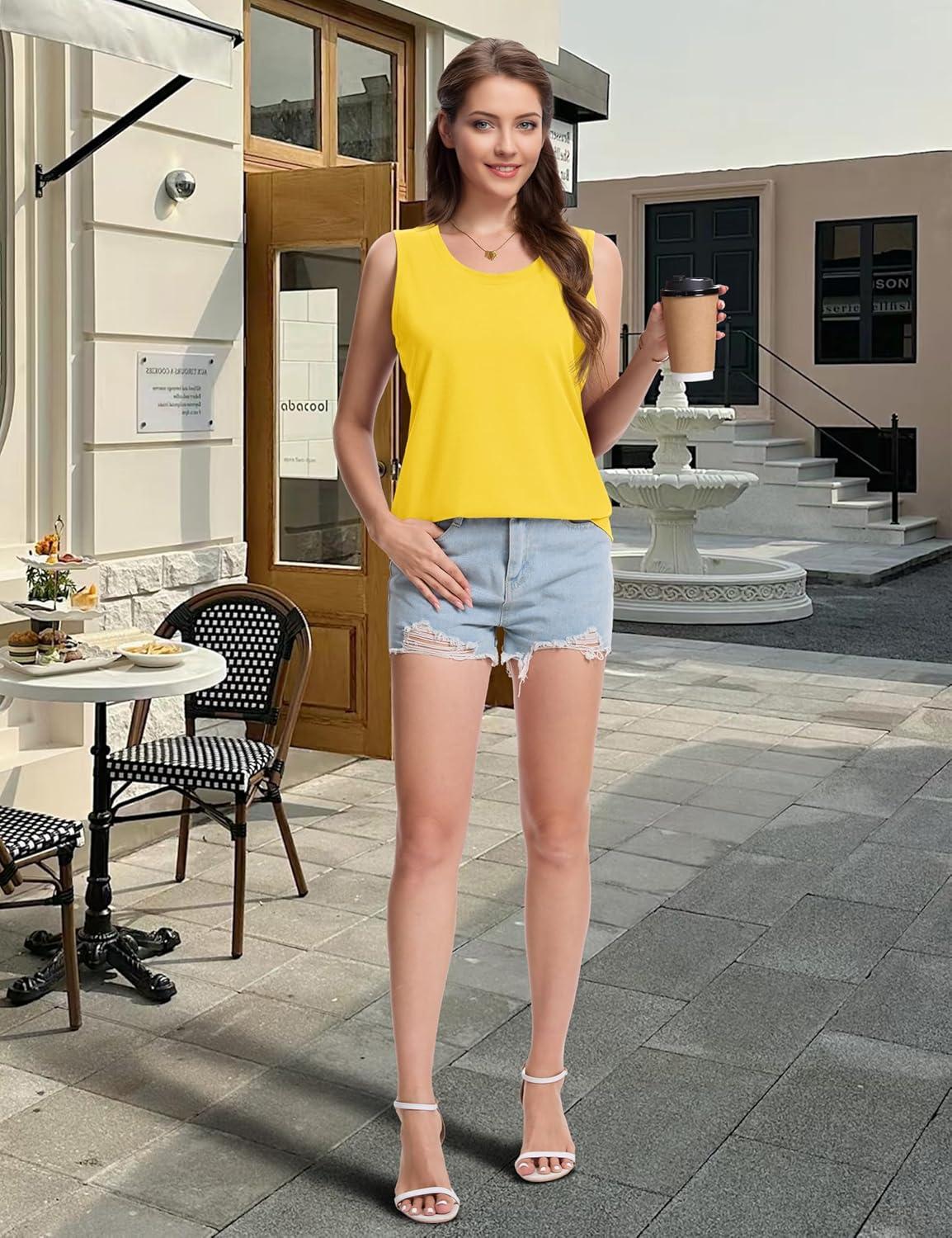 imageMAGCOMSEN Womens Tank Tops Loose Fit Sleeveless Top Casual Scoop Neck Tunic Shirts Summer UPF 50 Basic TshirtYellow