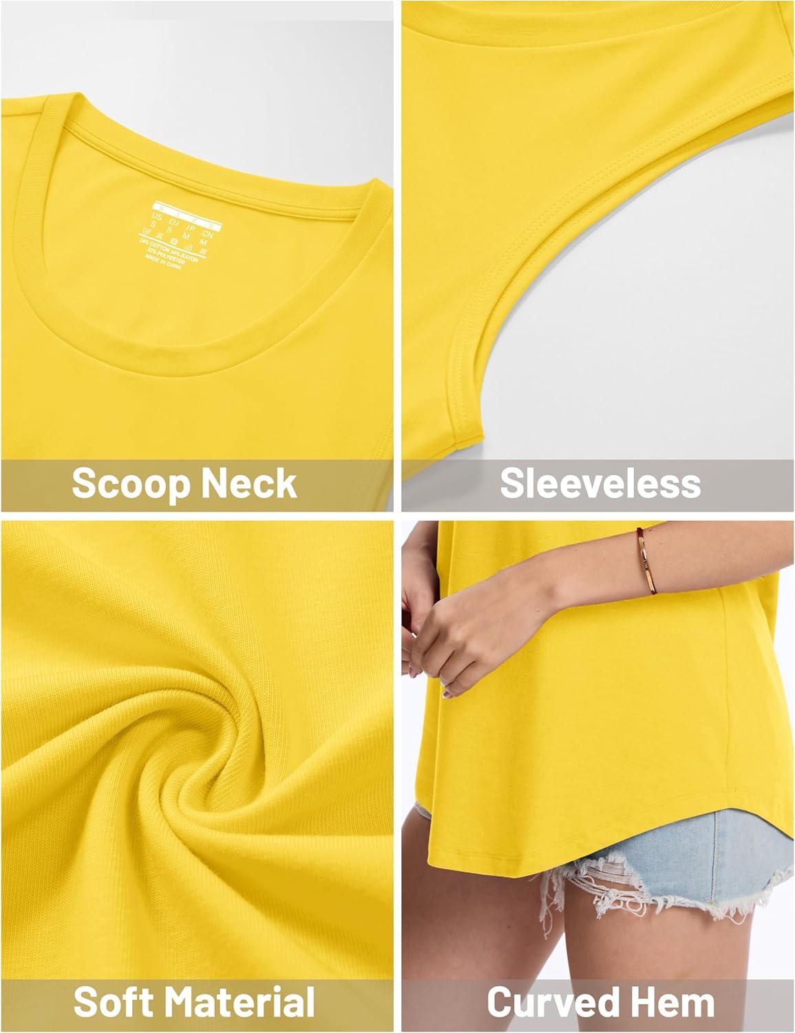 imageMAGCOMSEN Womens Tank Tops Loose Fit Sleeveless Top Casual Scoop Neck Tunic Shirts Summer UPF 50 Basic TshirtYellow