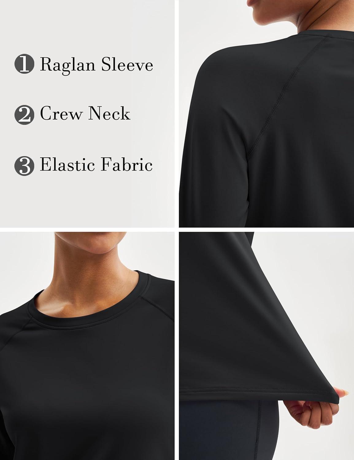 imageMAGCOMSEN Womens Thermal Shirts Fleece Pullover Long Sleeve Undershirt Tops Warm Workout Winter Base LayerBlack