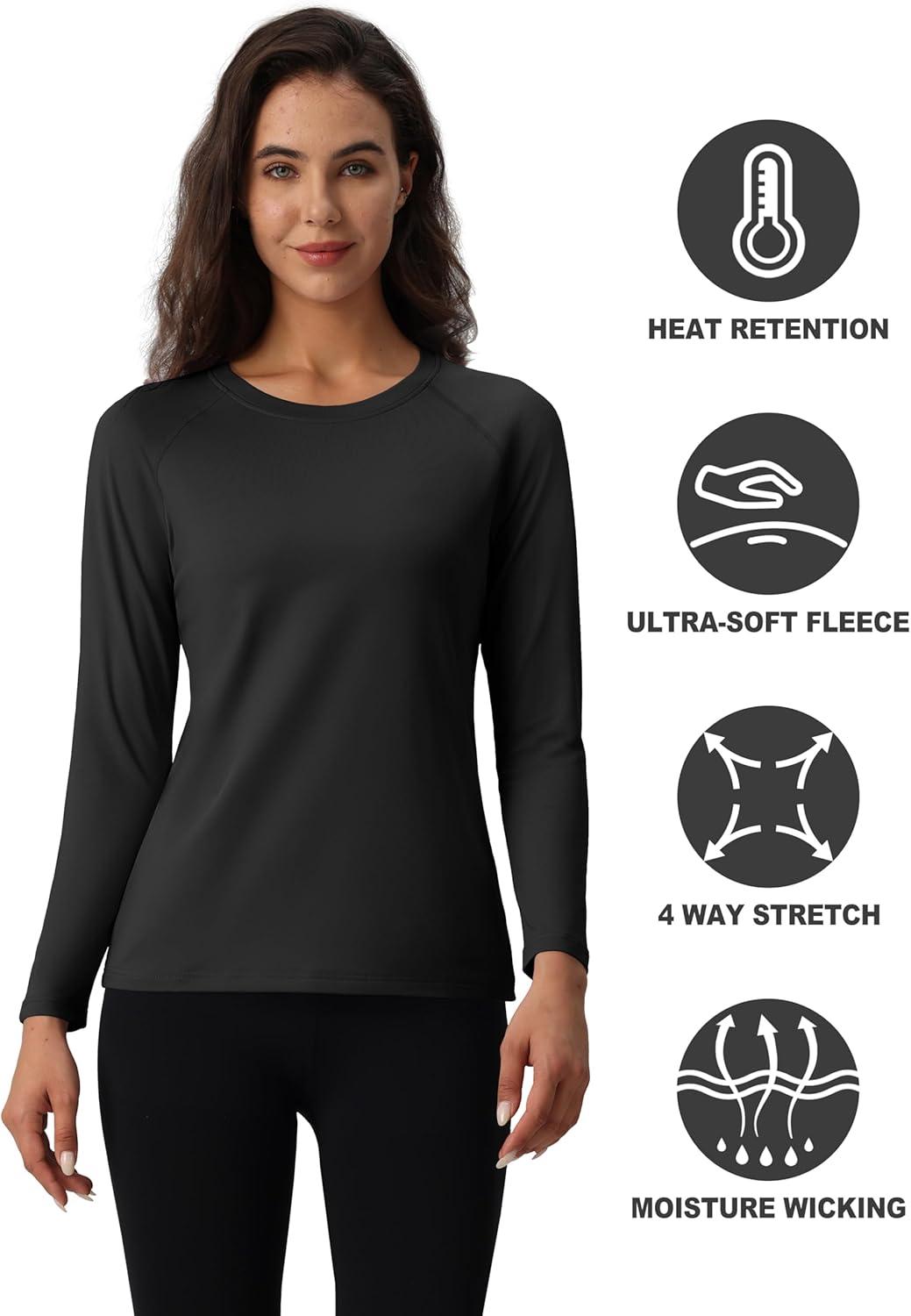 imageMAGCOMSEN Womens Thermal Shirts Fleece Pullover Long Sleeve Undershirt Tops Warm Workout Winter Base LayerBlack