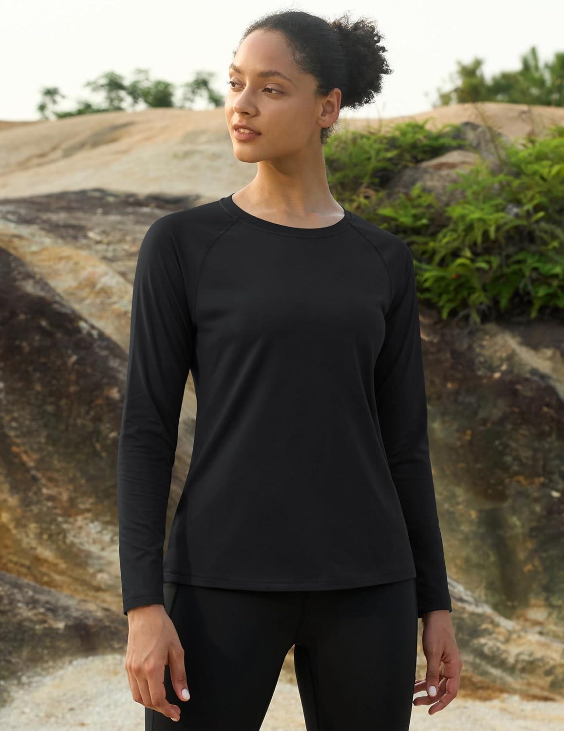 imageMAGCOMSEN Womens Thermal Shirts Fleece Pullover Long Sleeve Undershirt Tops Warm Workout Winter Base LayerBlack