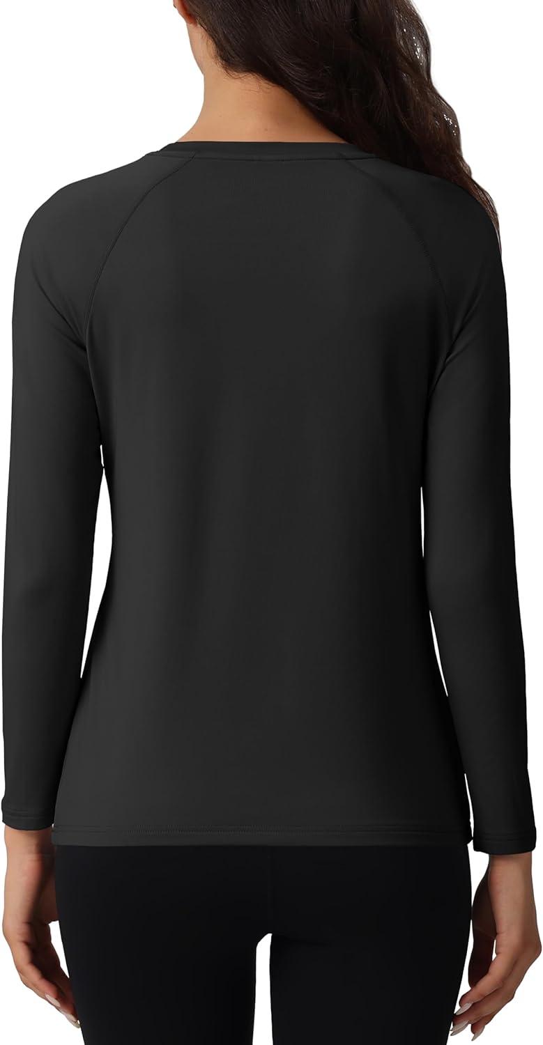 imageMAGCOMSEN Womens Thermal Shirts Fleece Pullover Long Sleeve Undershirt Tops Warm Workout Winter Base LayerBlack