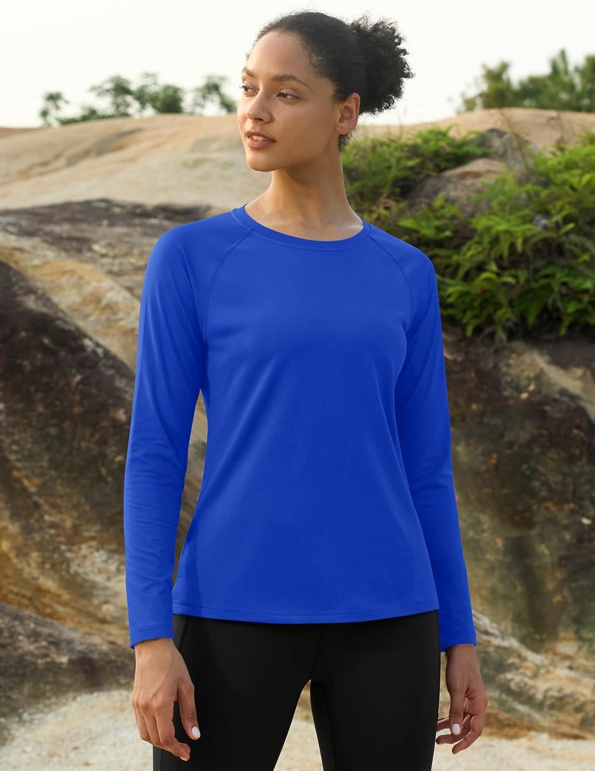 imageMAGCOMSEN Womens Thermal Shirts Fleece Pullover Long Sleeve Undershirt Tops Warm Workout Winter Base LayerColor Blue