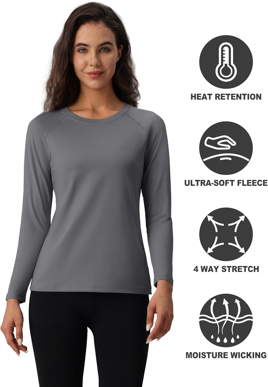 imageMAGCOMSEN Womens Thermal Shirts Fleece Pullover Long Sleeve Undershirt Tops Warm Workout Winter Base LayerDark Grey