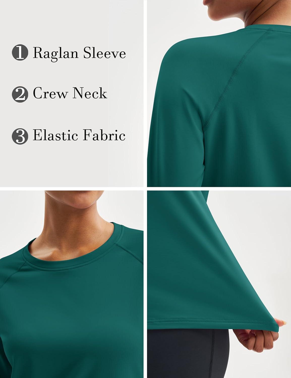 imageMAGCOMSEN Womens Thermal Shirts Fleece Pullover Long Sleeve Undershirt Tops Warm Workout Winter Base LayerEmerald Green