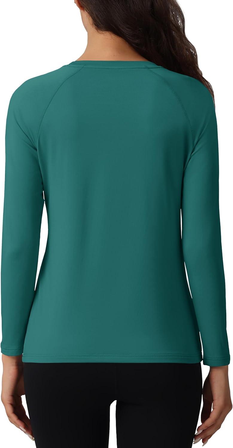 imageMAGCOMSEN Womens Thermal Shirts Fleece Pullover Long Sleeve Undershirt Tops Warm Workout Winter Base LayerEmerald Green