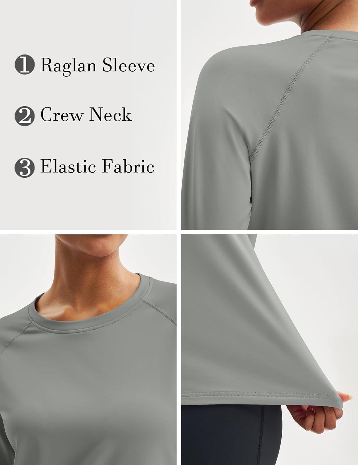 imageMAGCOMSEN Womens Thermal Shirts Fleece Pullover Long Sleeve Undershirt Tops Warm Workout Winter Base LayerLight Grey