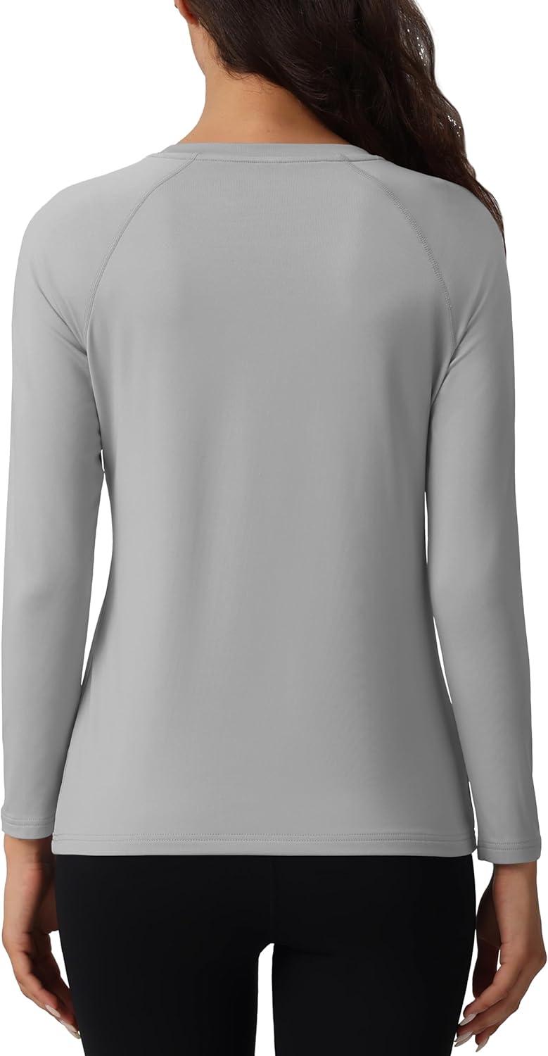 imageMAGCOMSEN Womens Thermal Shirts Fleece Pullover Long Sleeve Undershirt Tops Warm Workout Winter Base LayerLight Grey