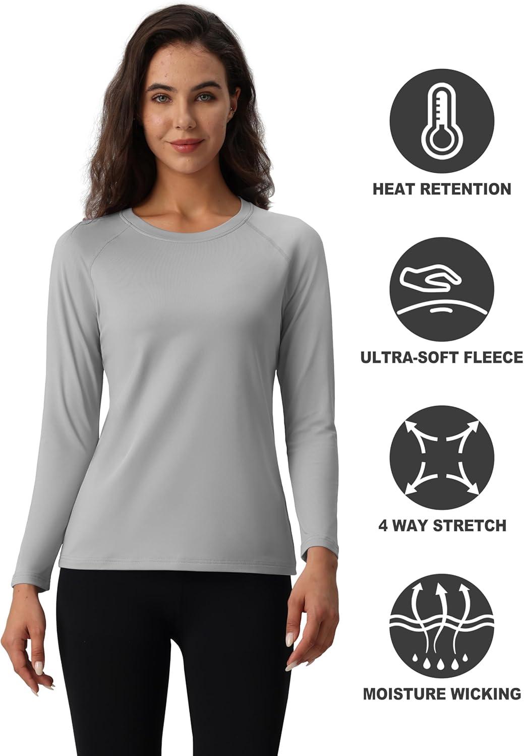 imageMAGCOMSEN Womens Thermal Shirts Fleece Pullover Long Sleeve Undershirt Tops Warm Workout Winter Base LayerLight Grey