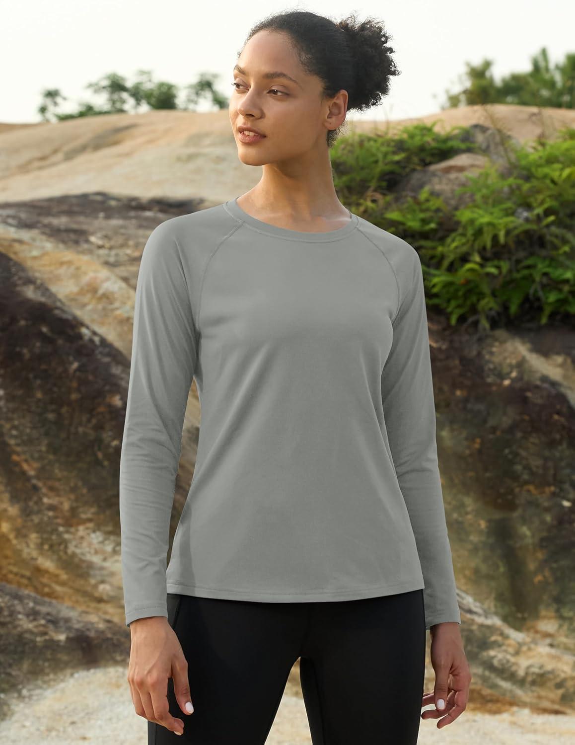 imageMAGCOMSEN Womens Thermal Shirts Fleece Pullover Long Sleeve Undershirt Tops Warm Workout Winter Base LayerLight Grey