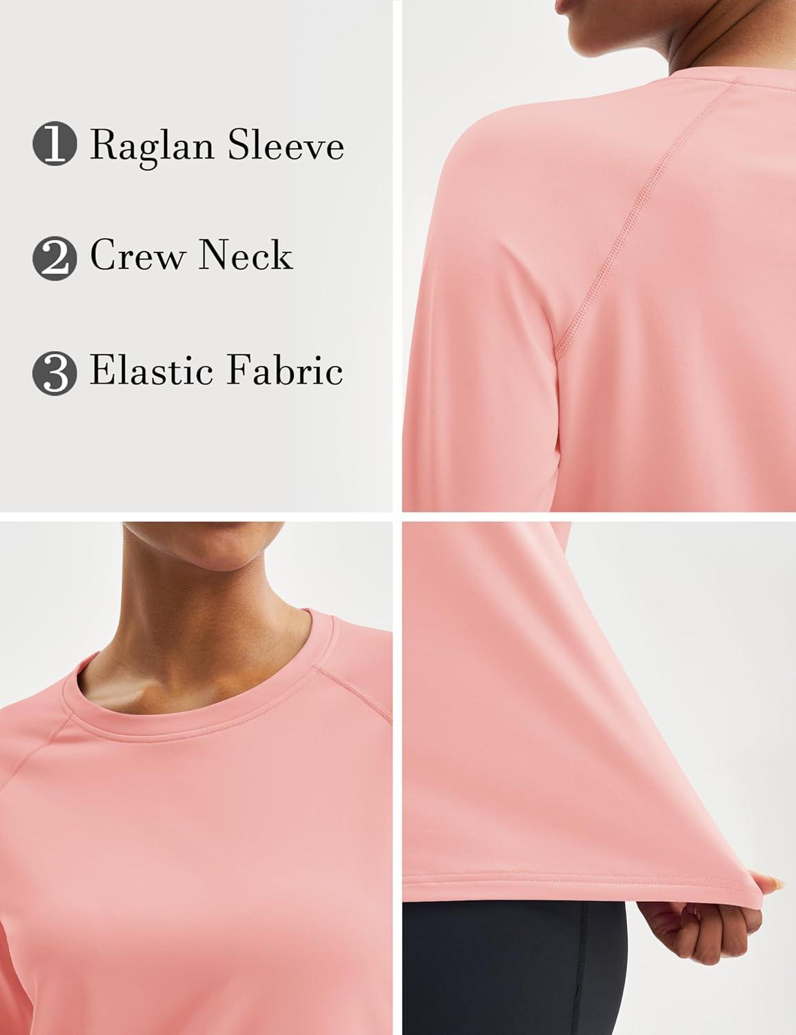 imageMAGCOMSEN Womens Thermal Shirts Fleece Pullover Long Sleeve Undershirt Tops Warm Workout Winter Base LayerLight Pink