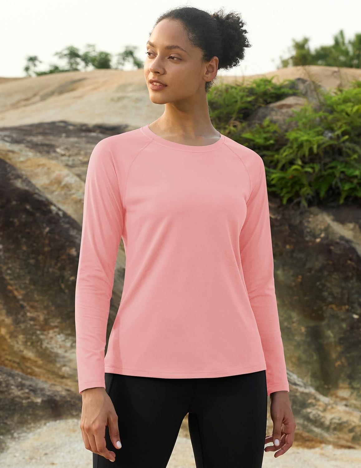 imageMAGCOMSEN Womens Thermal Shirts Fleece Pullover Long Sleeve Undershirt Tops Warm Workout Winter Base LayerLight Pink