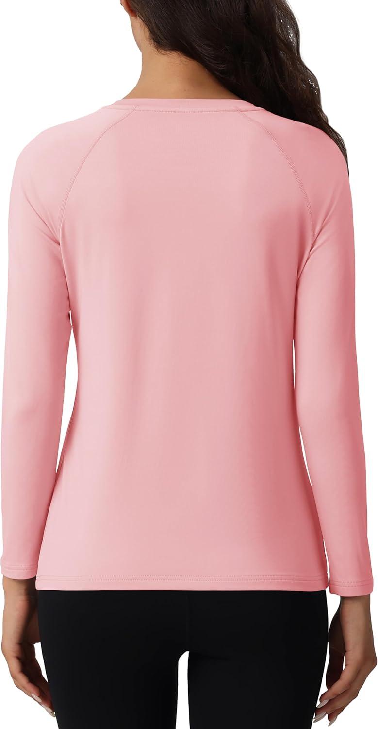 imageMAGCOMSEN Womens Thermal Shirts Fleece Pullover Long Sleeve Undershirt Tops Warm Workout Winter Base LayerLight Pink