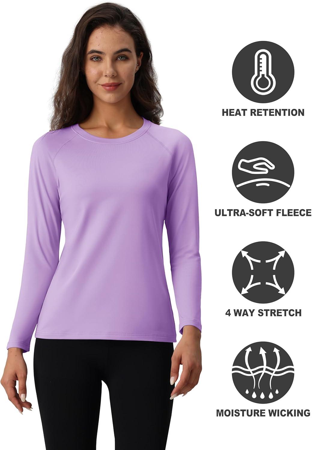 imageMAGCOMSEN Womens Thermal Shirts Fleece Pullover Long Sleeve Undershirt Tops Warm Workout Winter Base LayerLight Purple