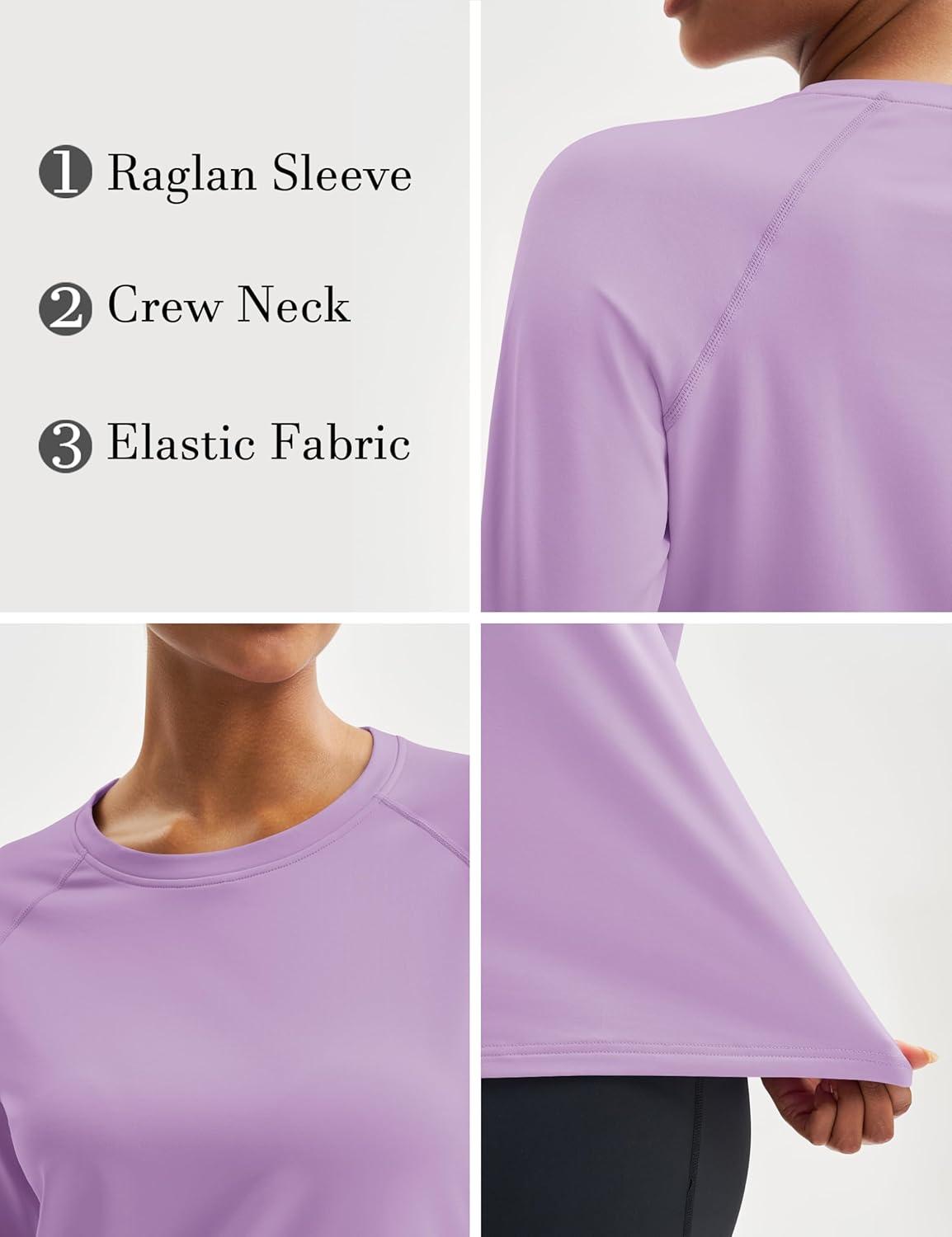 imageMAGCOMSEN Womens Thermal Shirts Fleece Pullover Long Sleeve Undershirt Tops Warm Workout Winter Base LayerLight Purple