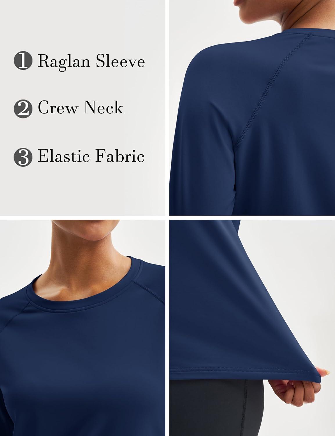 imageMAGCOMSEN Womens Thermal Shirts Fleece Pullover Long Sleeve Undershirt Tops Warm Workout Winter Base LayerNavy Blue