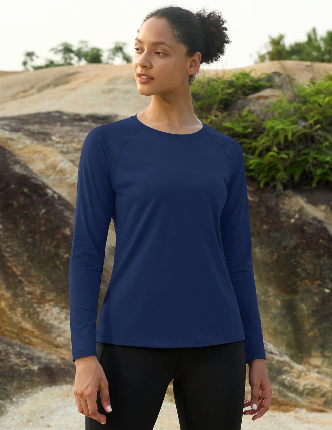 imageMAGCOMSEN Womens Thermal Shirts Fleece Pullover Long Sleeve Undershirt Tops Warm Workout Winter Base LayerNavy Blue