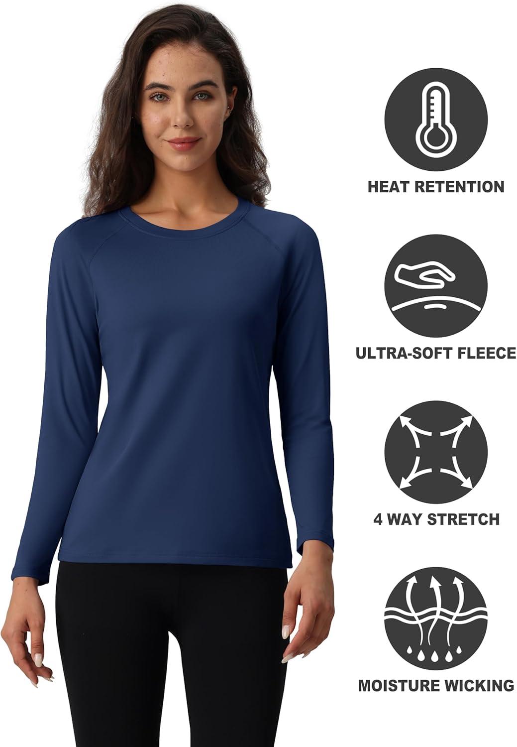 imageMAGCOMSEN Womens Thermal Shirts Fleece Pullover Long Sleeve Undershirt Tops Warm Workout Winter Base LayerNavy Blue