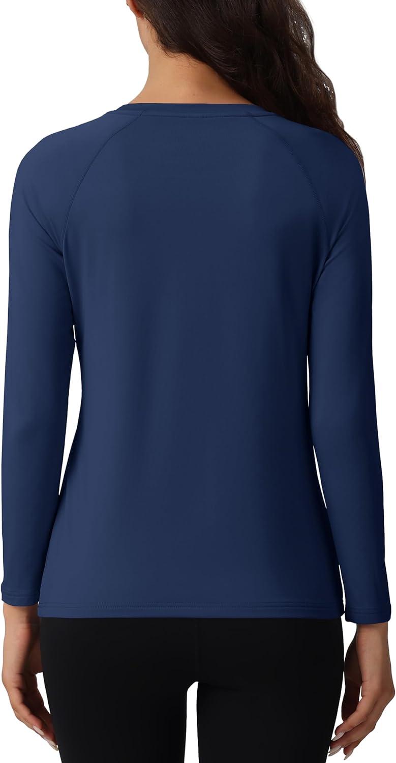 imageMAGCOMSEN Womens Thermal Shirts Fleece Pullover Long Sleeve Undershirt Tops Warm Workout Winter Base LayerNavy Blue