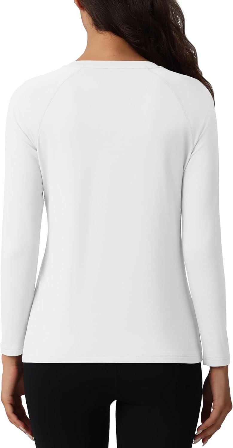 imageMAGCOMSEN Womens Thermal Shirts Fleece Pullover Long Sleeve Undershirt Tops Warm Workout Winter Base LayerWhite