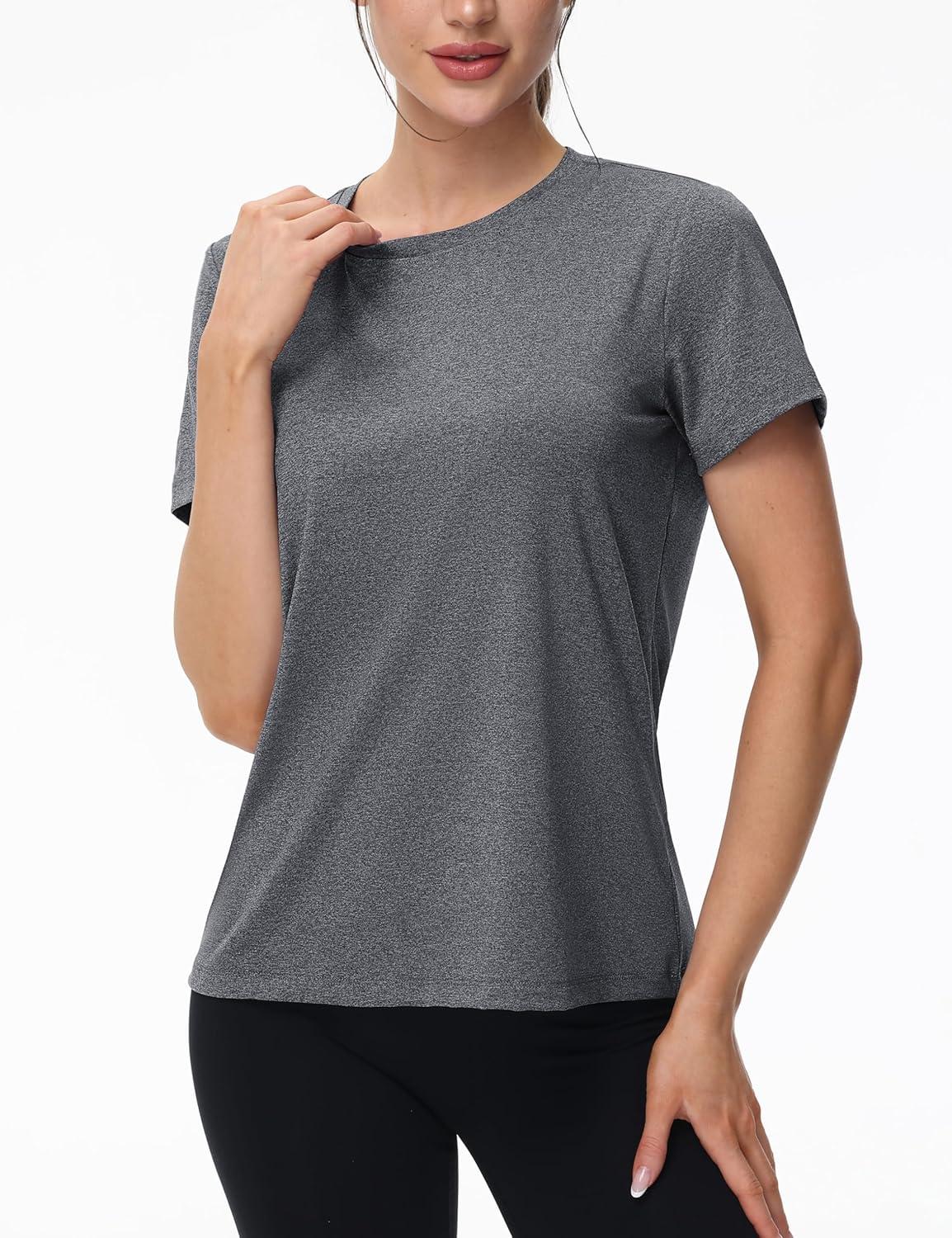 imageMAGCOMSEN Womens Tops Short Sleeve Workout Shirts UPF 50 Quick Dry Athletic Running Swim Rash GuardGrey