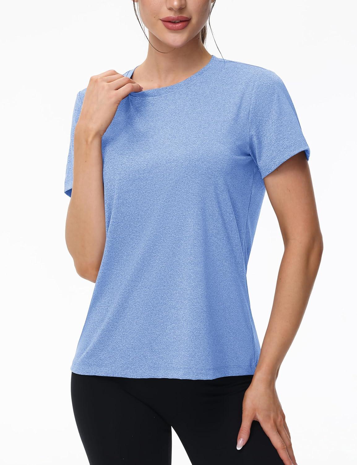 imageMAGCOMSEN Womens Tops Short Sleeve Workout Shirts UPF 50 Quick Dry Athletic Running Swim Rash GuardLight Blue