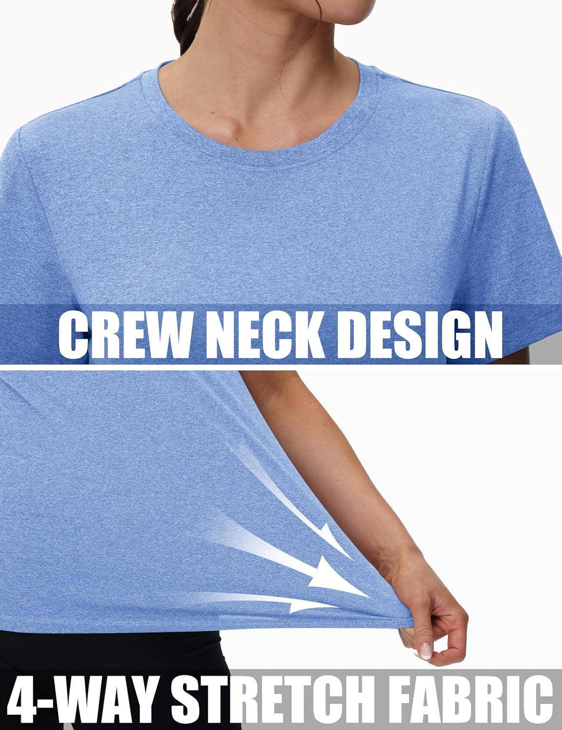 imageMAGCOMSEN Womens Tops Short Sleeve Workout Shirts UPF 50 Quick Dry Athletic Running Swim Rash GuardLight Blue