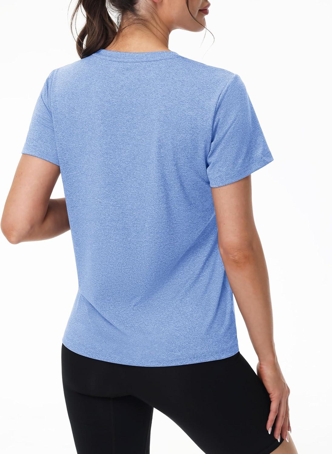 imageMAGCOMSEN Womens Tops Short Sleeve Workout Shirts UPF 50 Quick Dry Athletic Running Swim Rash GuardLight Blue