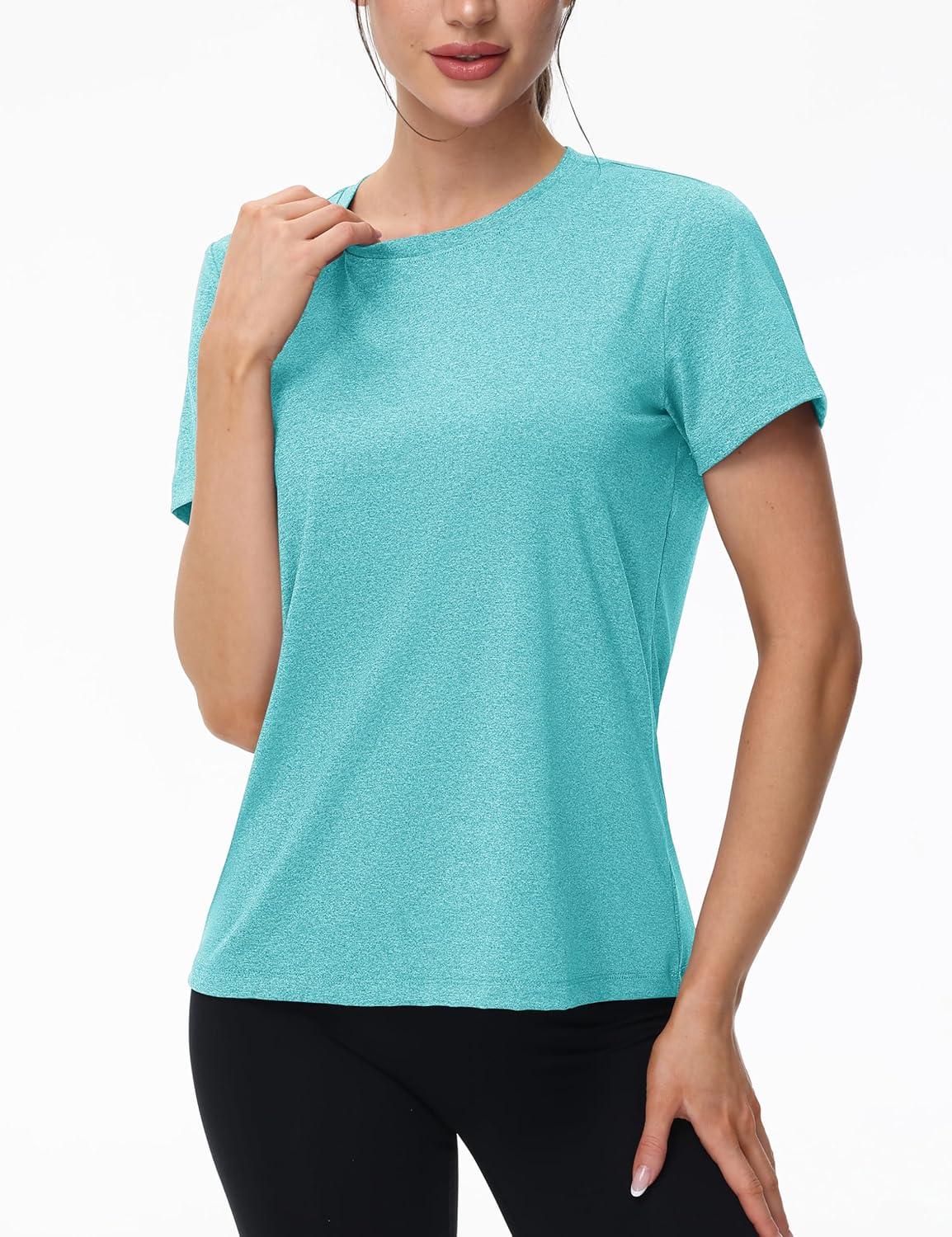 imageMAGCOMSEN Womens Tops Short Sleeve Workout Shirts UPF 50 Quick Dry Athletic Running Swim Rash GuardLight Green