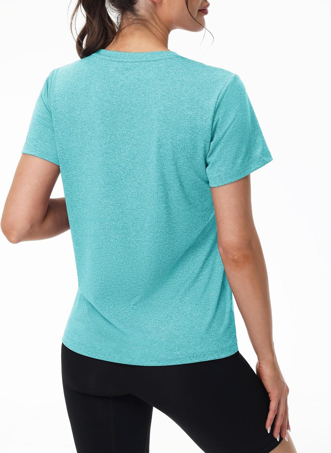 imageMAGCOMSEN Womens Tops Short Sleeve Workout Shirts UPF 50 Quick Dry Athletic Running Swim Rash GuardLight Green