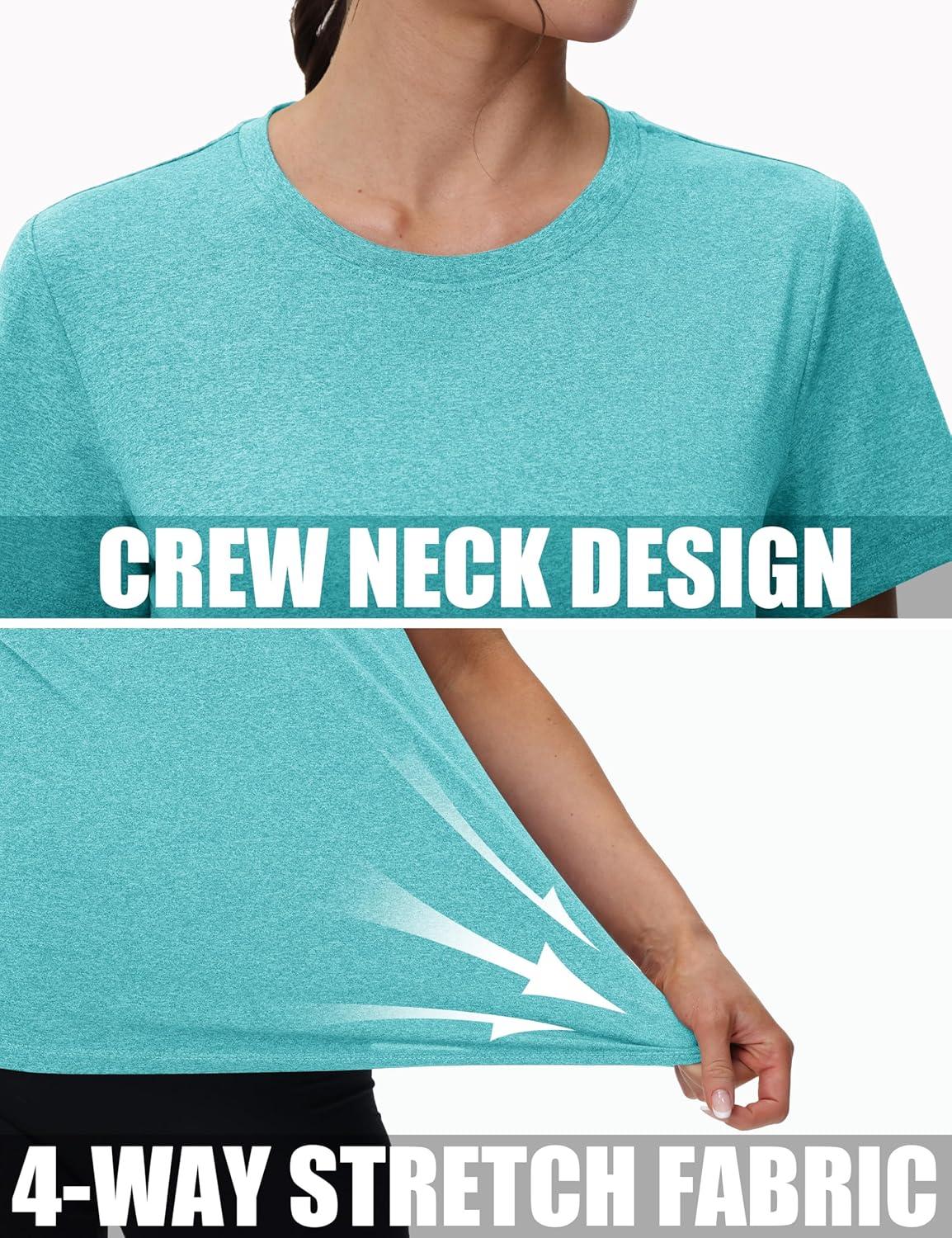 imageMAGCOMSEN Womens Tops Short Sleeve Workout Shirts UPF 50 Quick Dry Athletic Running Swim Rash GuardLight Green