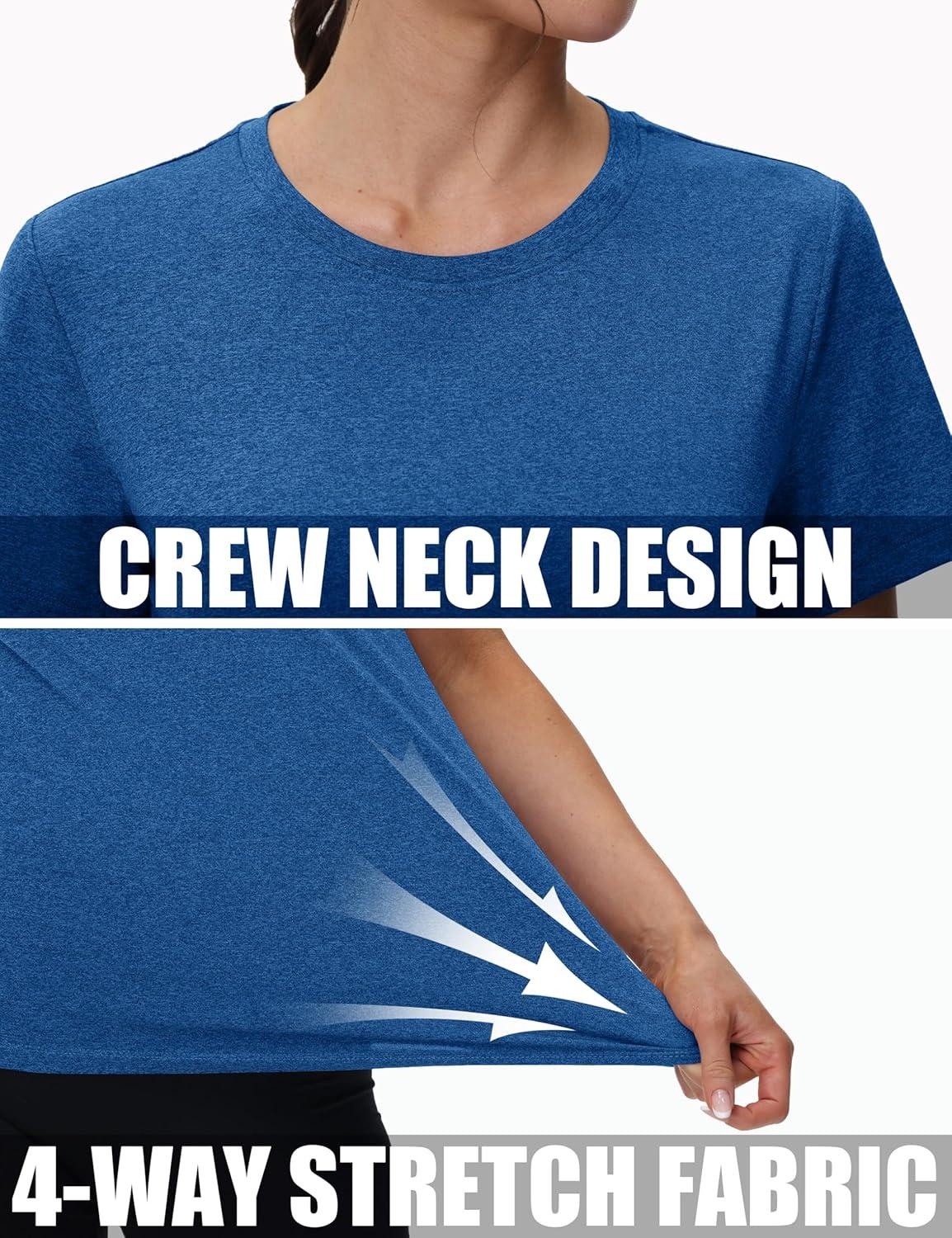 imageMAGCOMSEN Womens Tops Short Sleeve Workout Shirts UPF 50 Quick Dry Athletic Running Swim Rash GuardMedium Blue